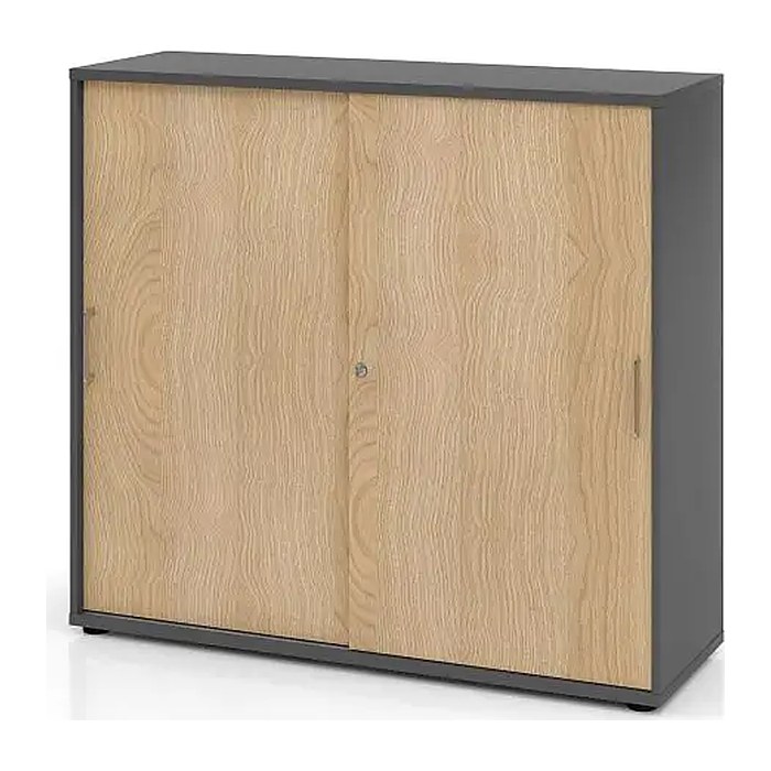 HAMMERBACHER Schiebetürenschrank 1753S, V1753S/G/E/BS grafit, eiche 2 Fachböden 120,0 x 40,0 x 110,0 cm