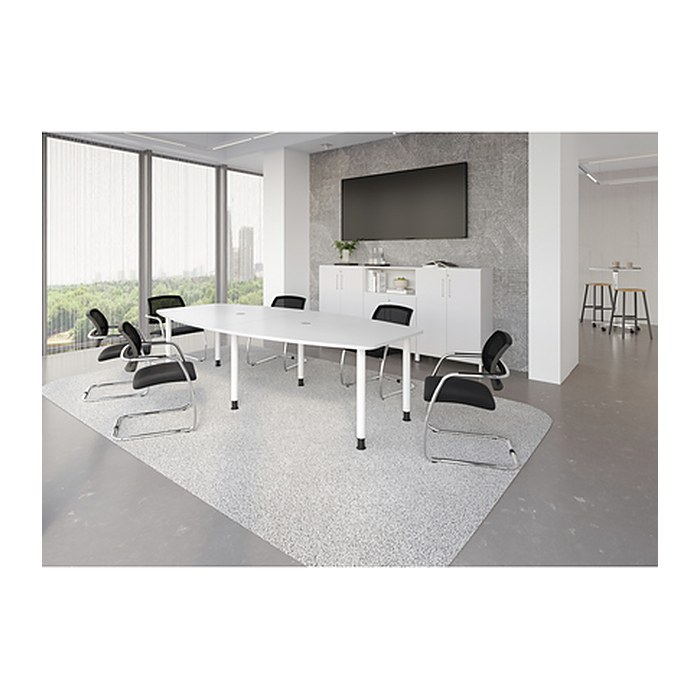 HAMMERBACHER Konferenztisch KT28C weiß Tonnenform, Rundrohr weiß, 280,0 x 85,0/130,0 x 72,0 - 74,0 cm
