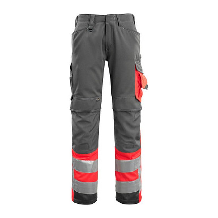 MASCOT® unisex Warnschutzhose Leeds dunkelanthrazit, rot Größe 64
