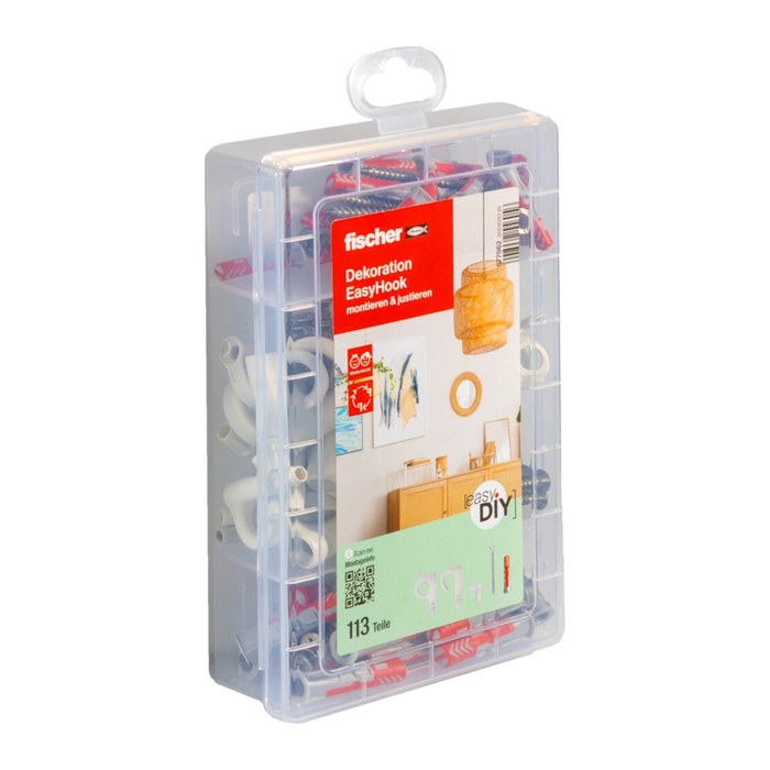 fischer easyDIY Box Dekoration 577062 Dübel- und Schrauben-Sortiment, 131-teilig