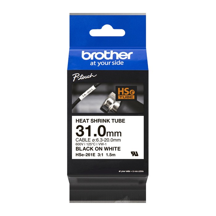 brother Schrumpfschlauch HSe-261E HSE261E, 31 mm, schwarz auf weiß, 1 St.