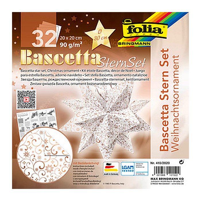 folia Faltblätter Bascetta-Stern groß weiß, kupfer 32 Blatt