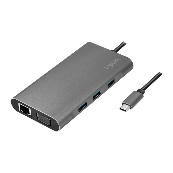 Logilink Dockingstation USB 3.2 Gen1,USB-C, 10-Port,PD,silb.