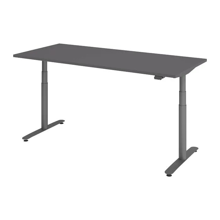 HAMMERBACHER VXDLR19 elektrisch höhenverstellbarer Schreibtisch grafit rechteckig, T-Fuß-Gestell grau 180,0 x 80,0 cm