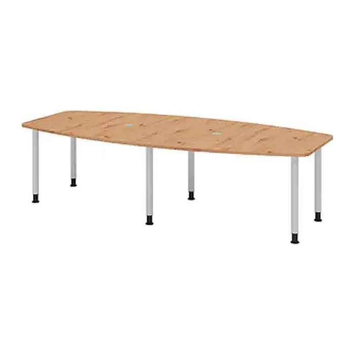 HAMMERBACHER Konferenztisch KT28C asteiche Tonnenform, Rundrohr silber, 280,0 x 85,0 - 130,0 x 72,0 - 74,0 cm