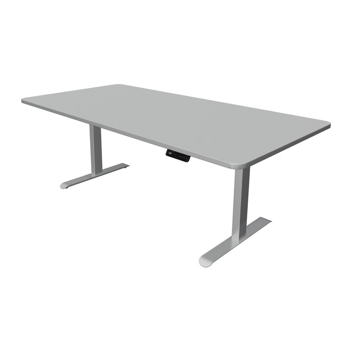 Kerkmann Move 3 Premium elektrisch höhenverstellbarer Schreibtisch lichtgrau rechteckig, T-Fuß-Gestell silber 160,0 x 80,0 cm