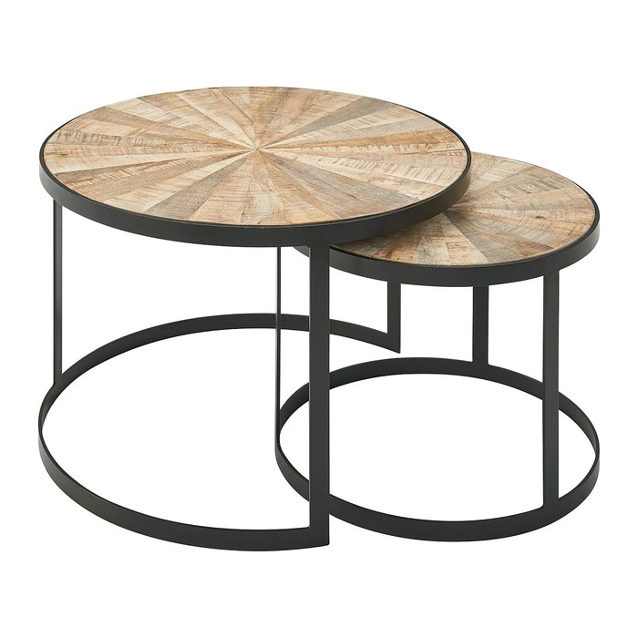 WOHNLING Couchtische-Set rund Massivholz mango, 1 Set
