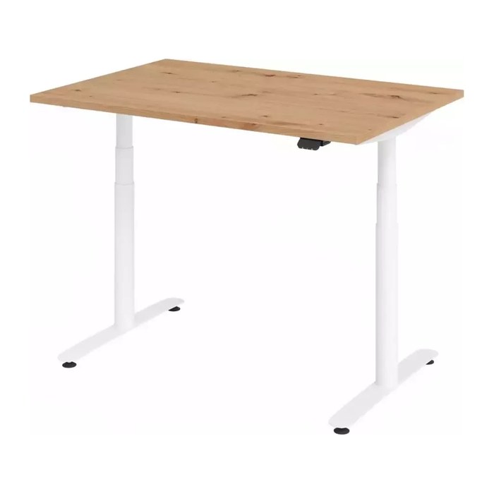 HAMMERBACHER VXDLR12 elektrisch höhenverstellbarer Schreibtisch asteiche rechteckig, T-Fuß-Gestell weiß 120,0 x 80,0 cm