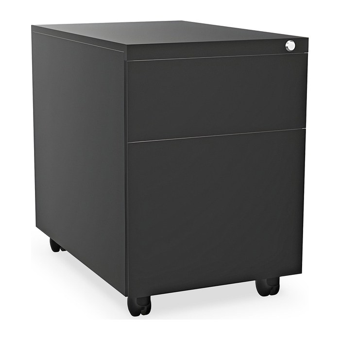 Design-Rollcontainer aus Stahl mit Schubladen – Tiefschwarz (2 Fächer, 2 Schübe)