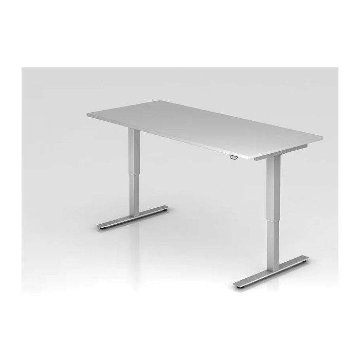 HAMMERBACHER XMST19 elektrisch höhenverstellbarer Schreibtisch lichtgrau rechteckig, T-Fuß-Gestell silber 180,0 x 80,0 cm