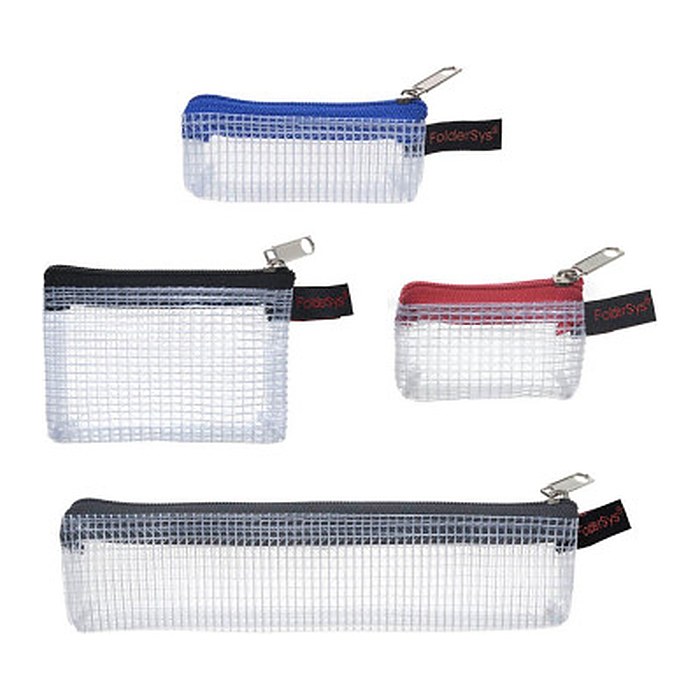 FolderSys Reißverschlussbeutel je 1 x 170 x 40 mm grau, 80 x 55 mm schwarz, 80 x 30 mm blau, 55 x 35 mm rot transparent/farbsortiert 0,15 mm, 4 St.
