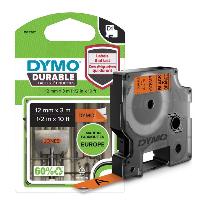 DYMO Schriftband D1 1978367, 12 mm, schwarz auf orange, 1 St.