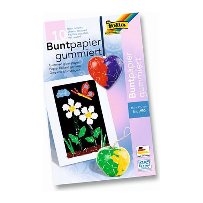 folia Buntpapier gummiert farbsortiert 80 g/qm 10 Blatt