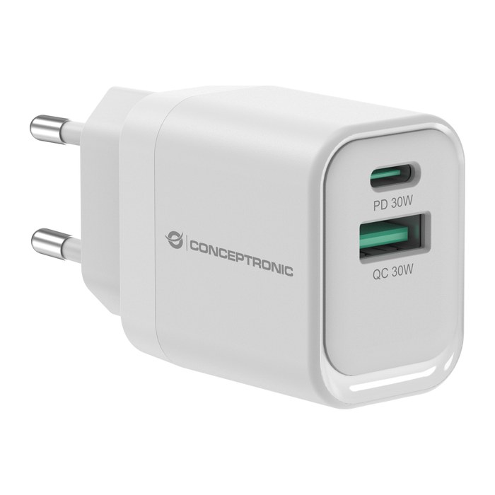 CONCEPTRONIC Ladegerät 2Port GaN USB-C/-A 33WPD3.0/PPS ws
