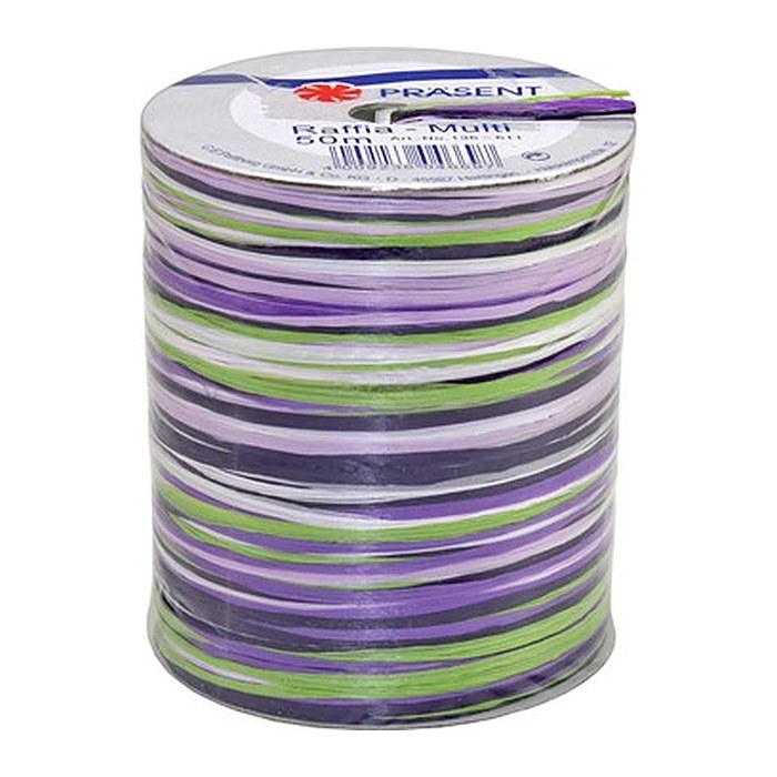 PRÄSENT Geschenkband Raffia matt lila/grün/weiß 3,0 mm x 50,0 m