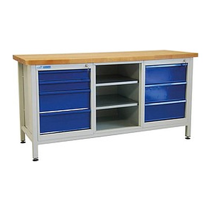 ADB Werkbank lichtgrau, RAL 5012 7 Schubladen 170,0 x 60,0 x 84,0 cm