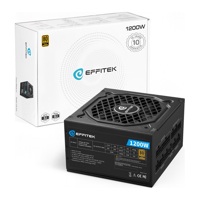 EFFITEK Netzteil 1200W Gold ATX 3.1, PCI 5.1 Modularer Kabel