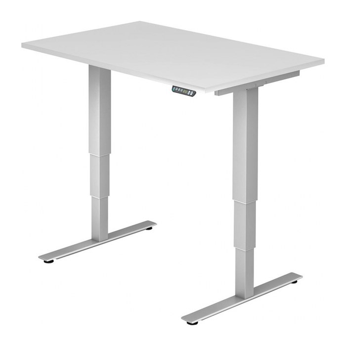 HAMMERBACHER XDSM12 elektrisch höhenverstellbarer Schreibtisch weiß rechteckig, T-Fuß-Gestell silber 120,0 x 80,0 cm