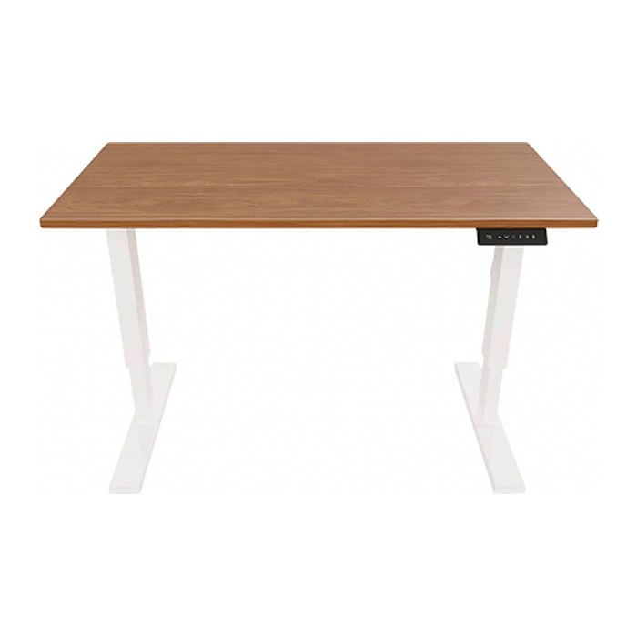 BISLEY E-StarterTech elektrisch höhenverstellbarer Schreibtisch lincoln walnuss rechteckig, T-Fuß-Gestell weiß 140,0 x 80,0 cm