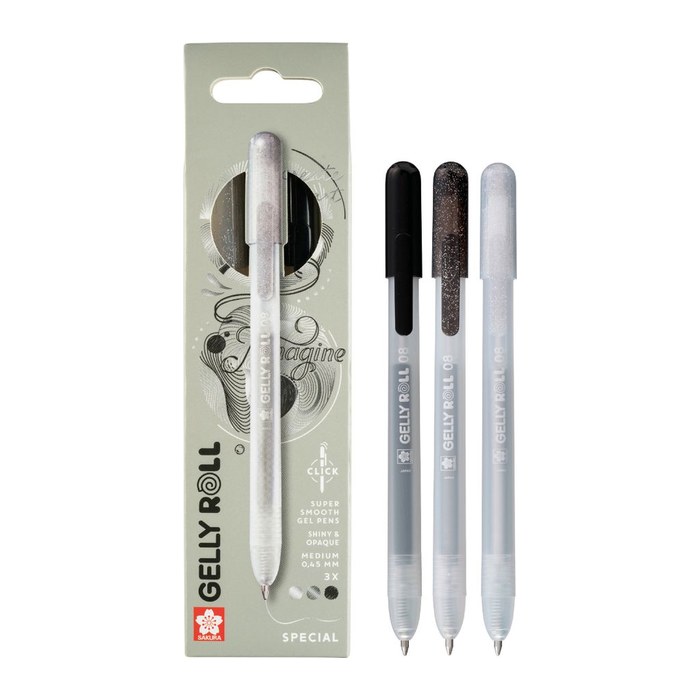 Sakura Gelly Roll Retractable Classic Gelschreiber transparent 0,45 mm, Schreibfarbe: farbsortiert, 3 St.