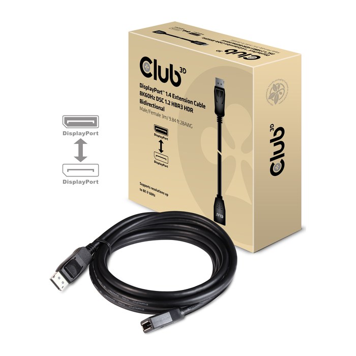 Club3D DisplayPort-Kabel 1.4 Verlängerung 3m 8K60HZ St/Bu retail