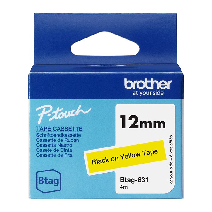 brother Schriftband Btag BTAG631, 12 mm, schwarz auf gelb, 1 St.