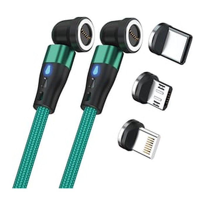 RealPower Magentic cable,1m 2x magnetisch,grün mit Adaptern