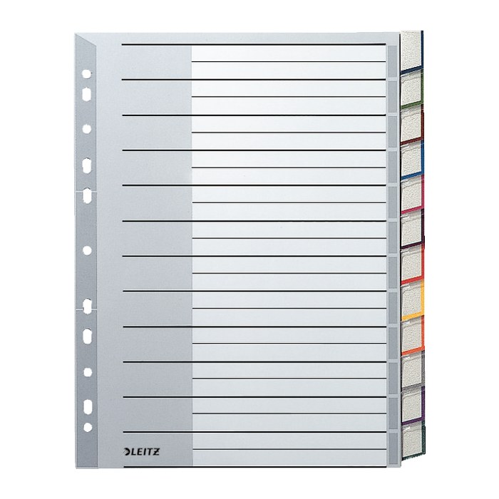 LEITZ Ordnerregister 1274 DIN A4 Vollformat, Überbreite blanko grau 12-teilig, 1 Satz