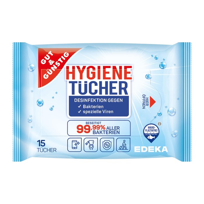 GUT&GÜNSTIG Desinfektionstücher 1-lagig weiß, 15 Tücher