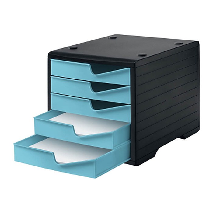 styro Schubladenbox styroswingbox aqua 275-8430.5291, DIN A4 mit 5 Schubladen, 1 St.