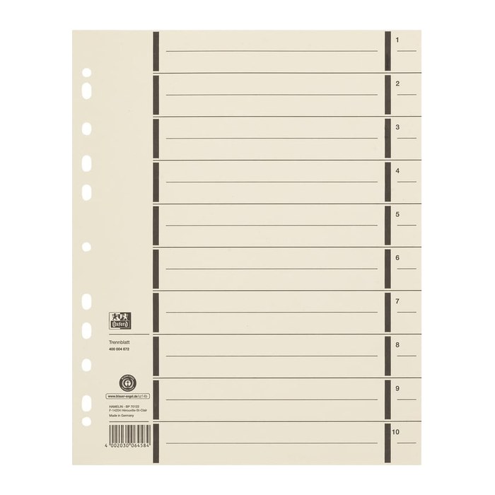 Oxford Trennblatt A4 mit Perforation aus Kraftkarton 100Stk