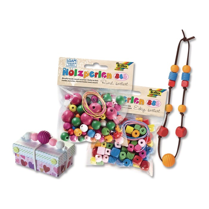 folia Bastelset Holzperlen bunt mehrfarbig