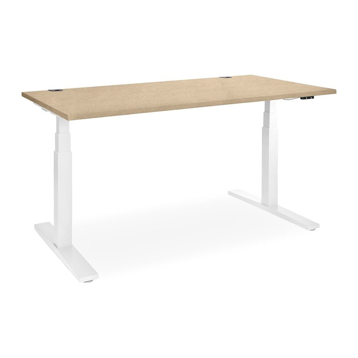 Elektrisch höhenverstellbarer Schreibtisch – Gestell Weiß (1800 x 800 mm, Platte Ahorn, Gestell RAL 9016)