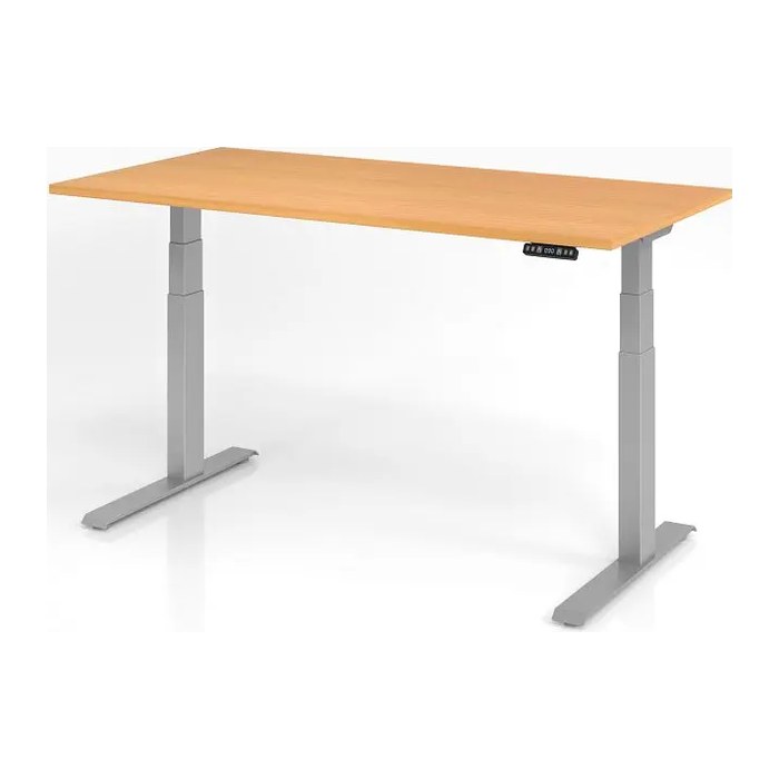 HAMMERBACHER XDKB16 elektrisch höhenverstellbarer Schreibtisch buche rechteckig, C-Fuß-Gestell silber 160,0 x 80,0 cm