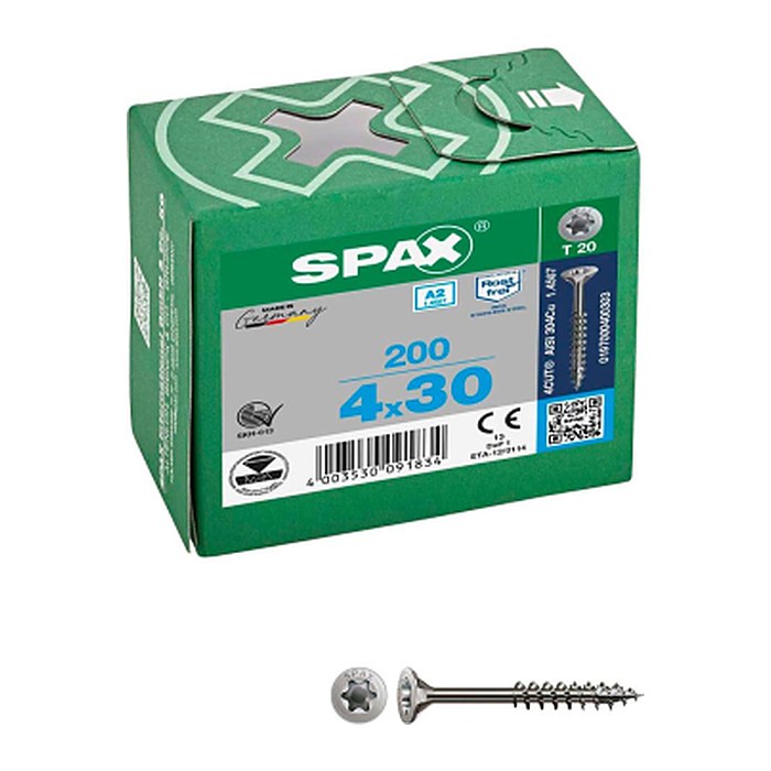 SPAX® Universalschrauben T20 Senkkopf Edelstahl A2 0197000400303 4 mm x 30 mm, 200 St.