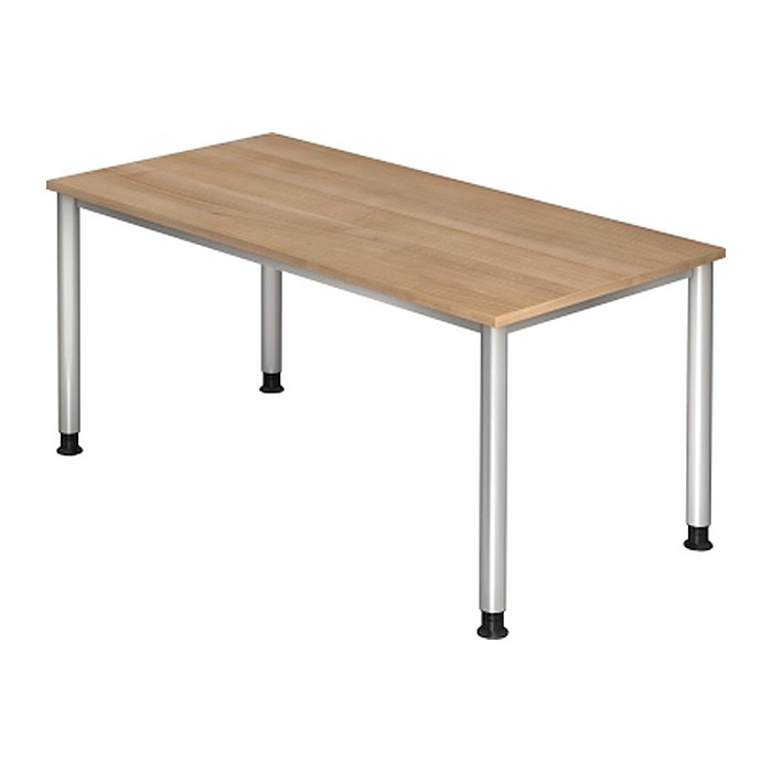 HAMMERBACHER HS16 höhenverstellbarer Schreibtisch nussbaum rechteckig, 4-Fuß-Gestell silber 160,0 x 80,0 cm