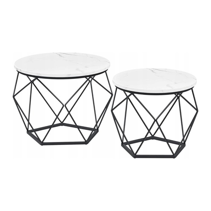 VASAGLE Couchtische-Set rund Spanplatte weiß, 2 Set