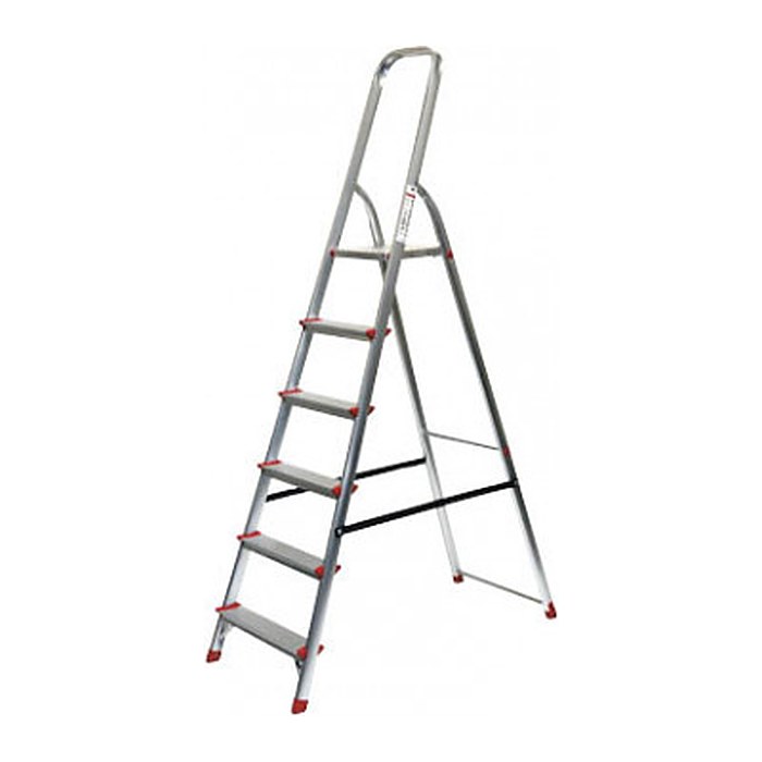 SZ Metall Stehleiter einseitig silber 6 Stufen, H: 203,0 cm