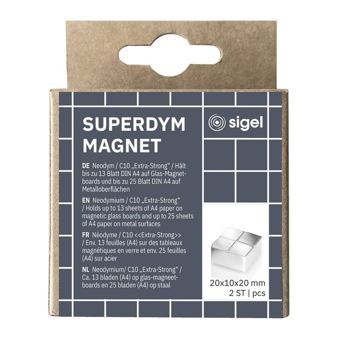 SIGEL C10 "Extra-Strong" Magnete silber, Metall 2,0 x 1,0 x 2,0 cm, 2 St.