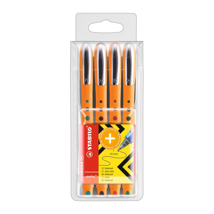 STABILO worker®+ Tintenroller orange 0,3 mm, Schreibfarbe: farbsortiert, 4 St.