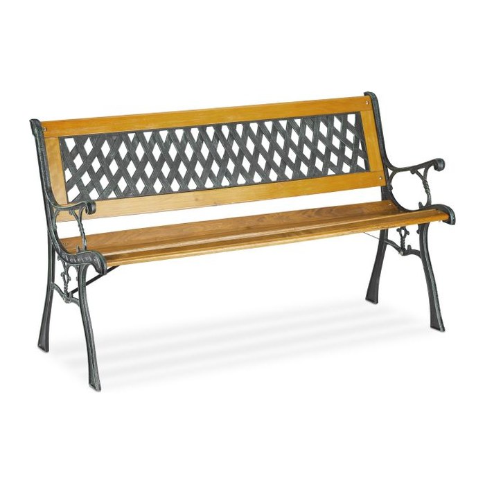 relaxdays Gartenbank 10036069_0 hellbraun/schwarz Metall 125,0 cm