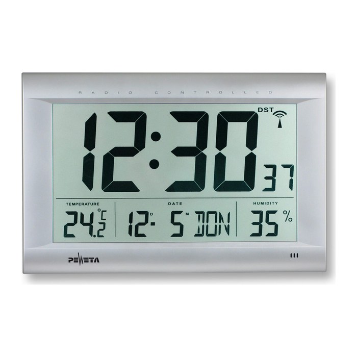 PEWETA digitale Funkwanduhr DCF77 silber Kunststoff 41,0 x 27,0 cm