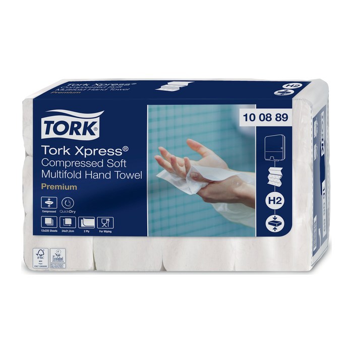 TORK Papierhandtücher 100889 Xpress® Compressed Soft H2 Premium Interfold-Falzung 2-lagig weiß, 2.700 Tücher