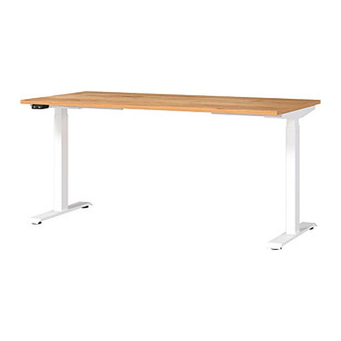 GERMANIA JET höhenverstellbarer Schreibtisch navarra-eiche rechteckig, T-Fuß-Gestell weiß 160,0 x 80,0 cm