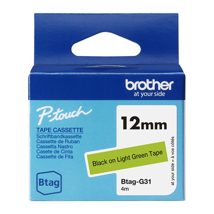 brother Schriftband Btag BTAGG31, 12 mm, schwarz auf grün, 1 St.