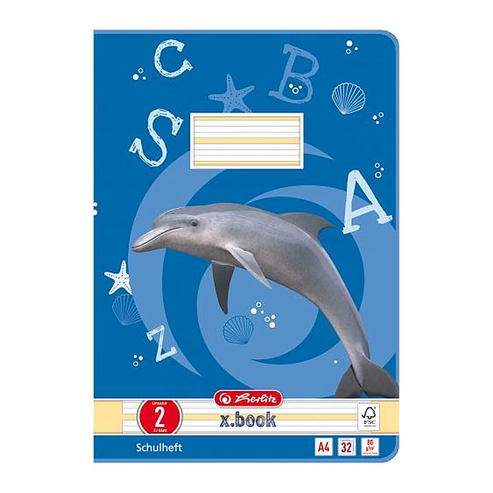 herlitz Schulheft x.book Lineatur 2 liniert DIN A4 ohne Rand, 32 Blatt, 1 St.
