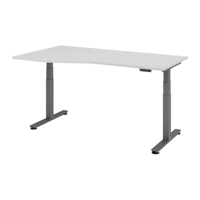 HAMMERBACHER VXDSM18 elektrisch höhenverstellbarer Schreibtisch lichtgrau Trapezform, T-Fuß-Gestell grau 180,0 x 100,0 cm