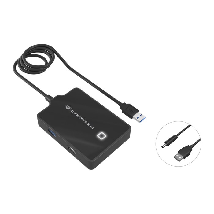 CONCEPTRONIC 4-Port Hub USB-A3.0->3xA2.0/A3.0/DC o.Netz. sw
