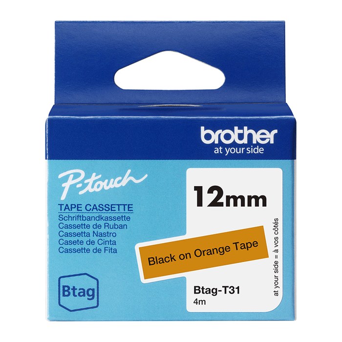 brother Schriftband Btag BTAGT31, 12 mm, schwarz auf orange, 1 St.