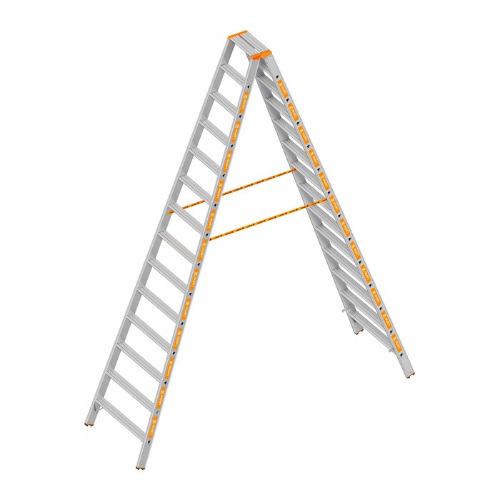 Layher Stehleiter beidseitig TOPIC 1043 silber 2x 14 Stufen, H: 350,0 cm
